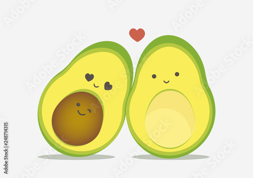 Cute avocado pregnant couple vector. Kawaii style drawings.