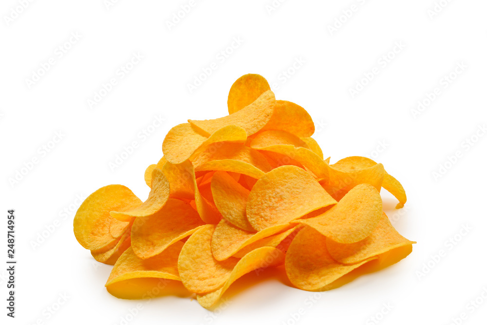 Potato chips isolated on white background. Potato chips isolated on white background.