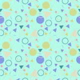 circles, triangles, lines abstract seamless pattern. turquoise vector background
