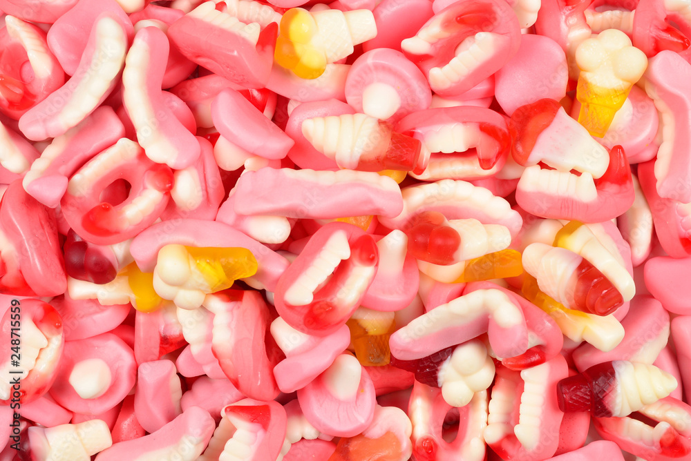 Assorted gummy candies. Top view. Jelly sweets. Assorted gummy candies. Top view. Jelly sweets.