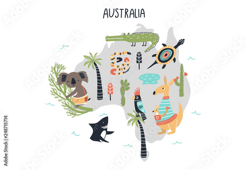 Fotografie, Obraz Animal World Map - mainland Australia
