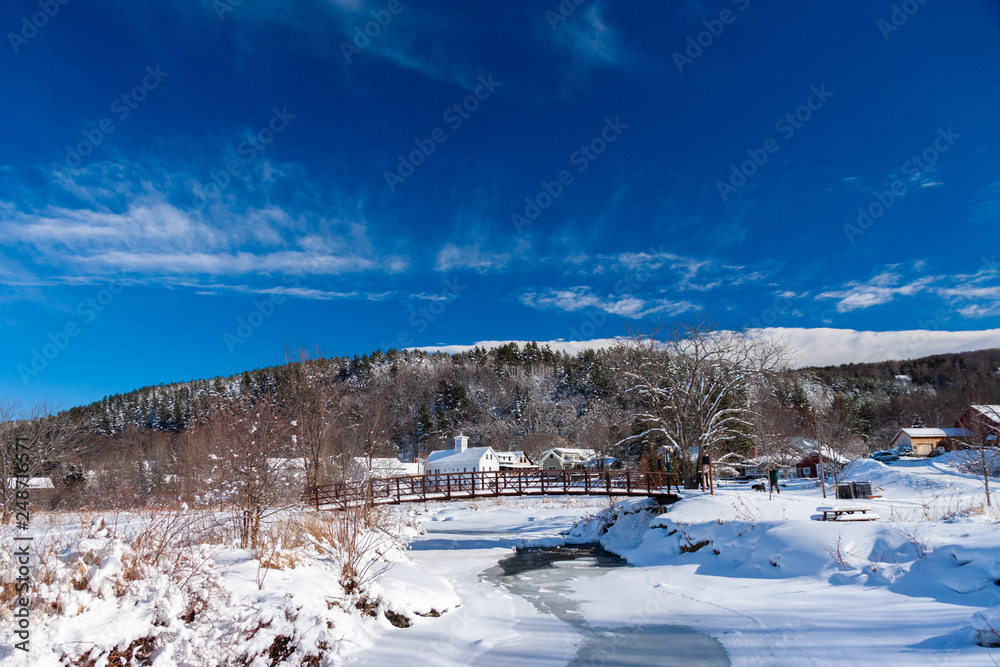 Stowe village in winter, Stowe Vermont, USA