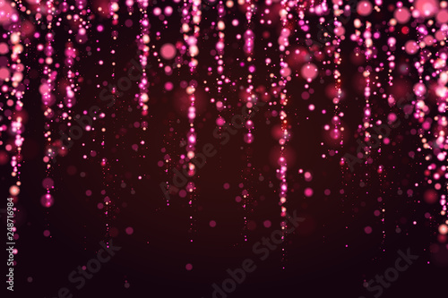 Bokeh sparkle glitter lights luxury glamor pink background. Abstract defocused circular party magic christmas background. New year glamorous elegant, shiny, christmas background. EPS 10.