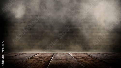 Background of empty room  concrete wall  wooden floor.