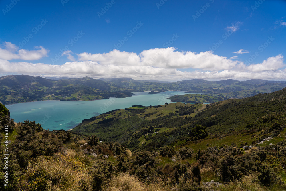 Akaroa ocean bay in New Zealand, Amazing view from the lookout of akaroa, above the beautiful mountains of akaroa New Zealand, amazing ocean bay in New Zealand Akaroa ocean bay in New Zealand, Amazing view from the lookout of akaroa, above the beautiful mountains of akaroa New Zealand, amazing ocean bay in New Zealand
