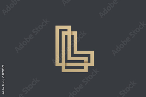 Letter L Logo Gold Geometric Font design vector template Linear style. Infinite looped color line Monogram Logotype concept icon. photo