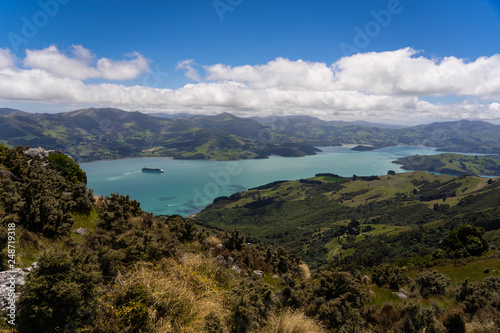 Akaroa ocean bay in New Zealand, Amazing view from the lookout of akaroa, above the beautiful mountains of akaroa New Zealand, amazing ocean bay in New Zealand  © FitchGallery