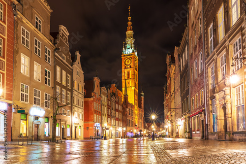 Long Market, the main street of Gdansk, evening illuminated view, no people