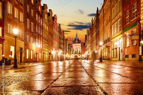 Long Market evening view with bright lights, Gdansk, Poland photo