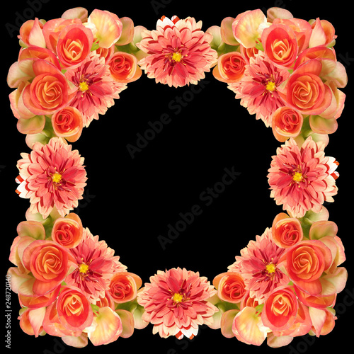 Beautiful floral background of dahlias and begonias 