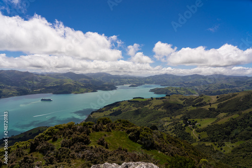 Akaroa ocean bay in New Zealand, Amazing view from the lookout of akaroa, above the beautiful mountains of akaroa New Zealand, amazing ocean bay in New Zealand 