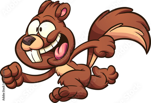 Cartoon happy running squirrel clip art. Illustration with simple gradients. All in a single layer. 