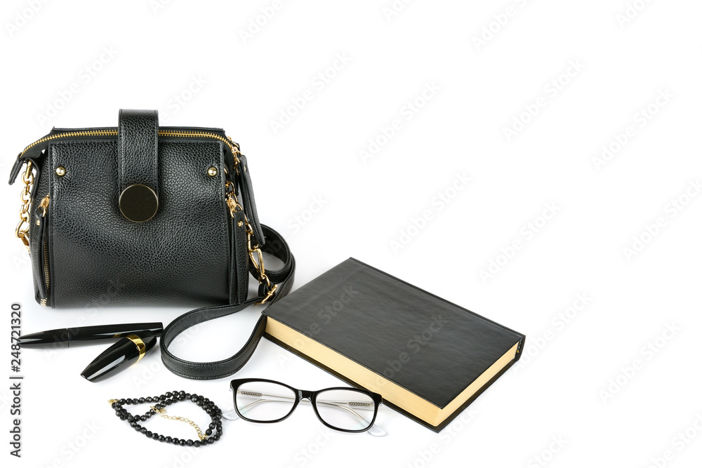 Elegant set of accessory for women. Free space for text. Elegant set of accessory for women. Free space for text.