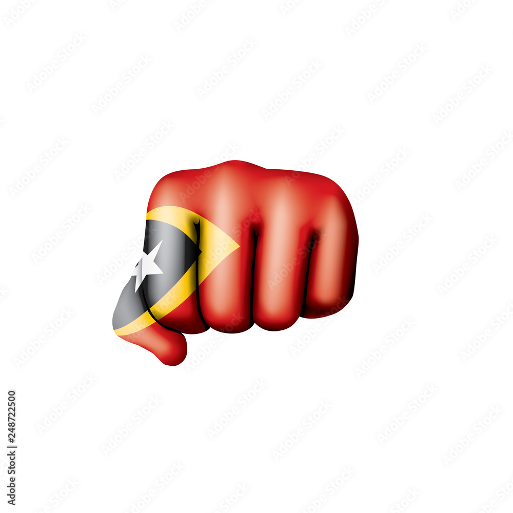east timor flag and hand on white background. Vector illustration east timor flag and hand on white background. Vector illustration