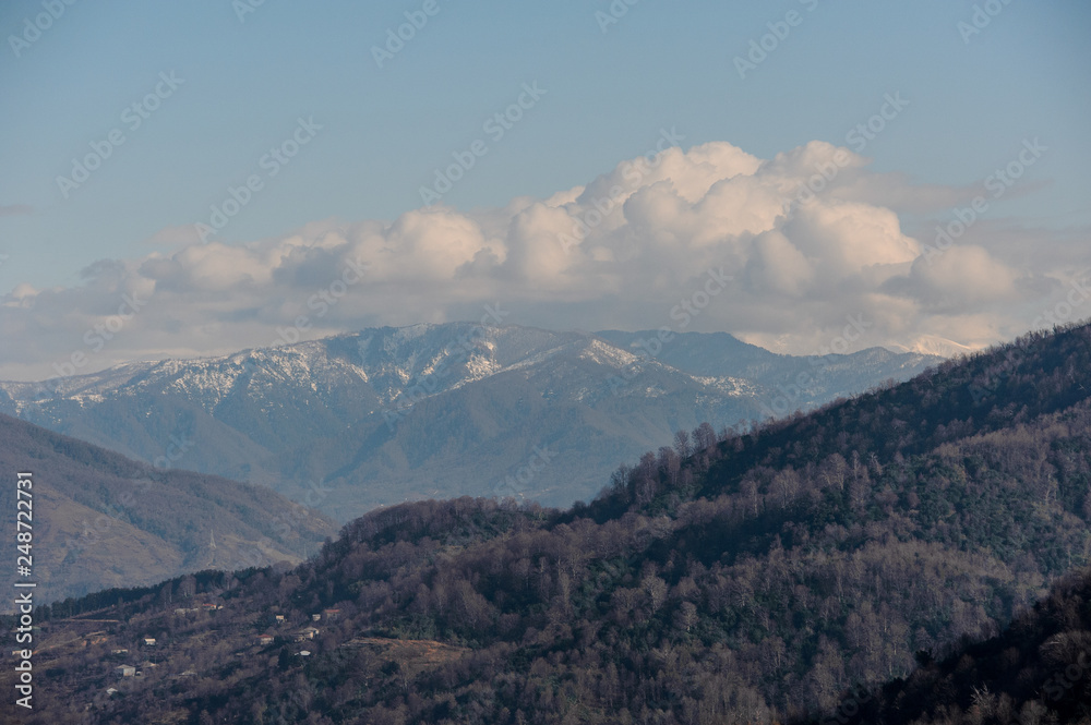 Adorable breathtaking view on the Caucasus mountains under the clear sky