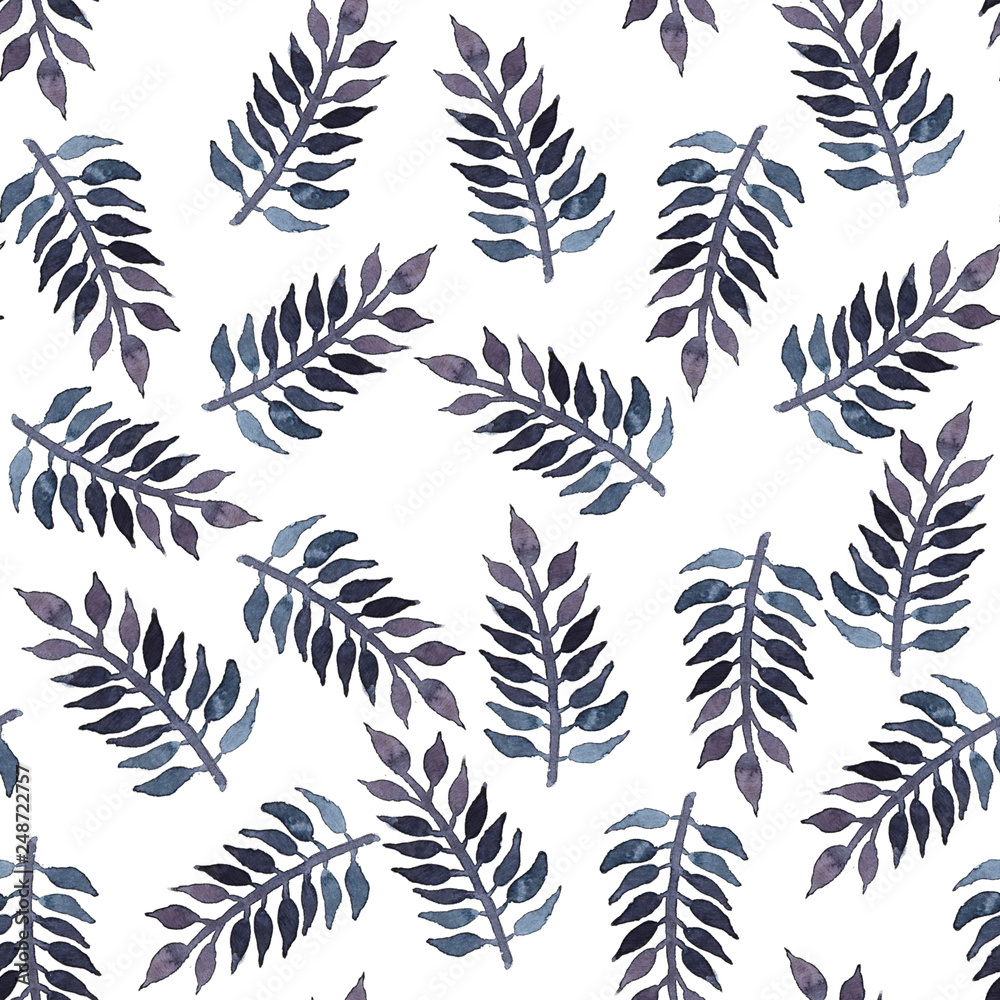  Pattern with watercolor leaves on a white background