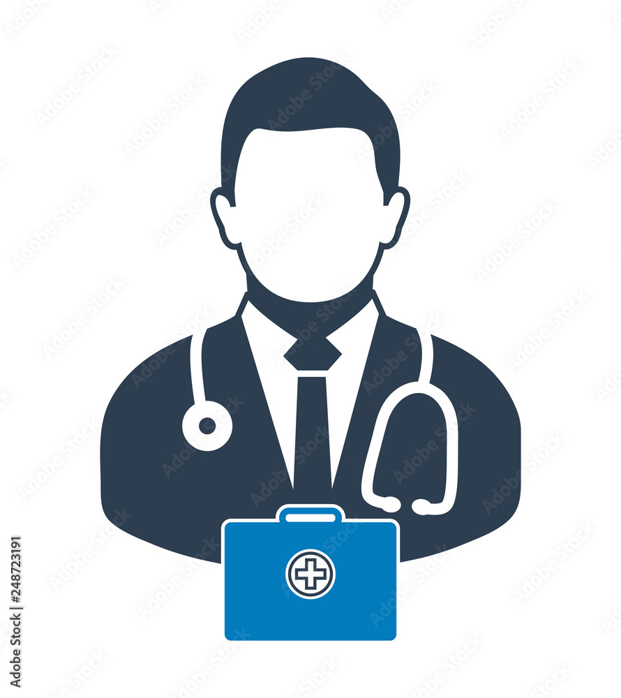 Doctor icon with medicine box. Flat style vector EPS. Doctor icon with medicine box. Flat style vector EPS.