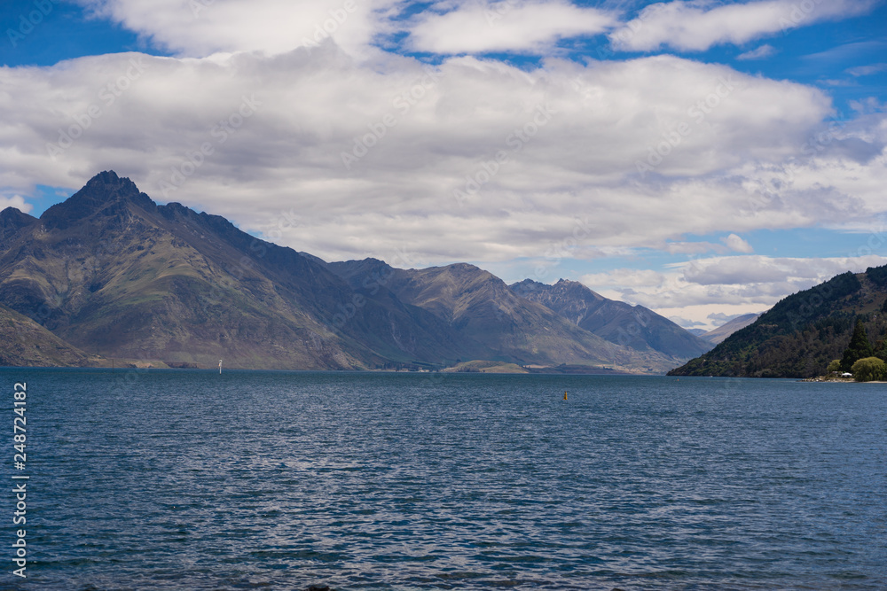 Great Lake Wakatipu with mountains in the background, Lake Wakatipu just outside of Queenstown, New Zealand Great Lake Wakatipu with mountains in the background, Lake Wakatipu just outside of Queenstown, New Zealand