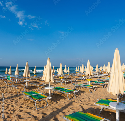 Morning paradise white sandy beach, Puglia, Italy