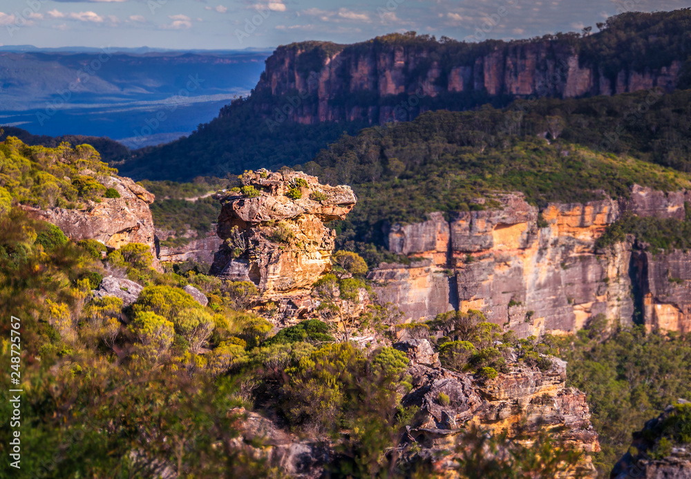 Katoomba, New South Wales, Australia. A view from the Boar's Head Lookout into the Jamison Valley.  The blue mountains, Australia.