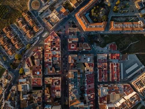 Top down aerial view of small town center in Canals, Spain. © Darius SUL