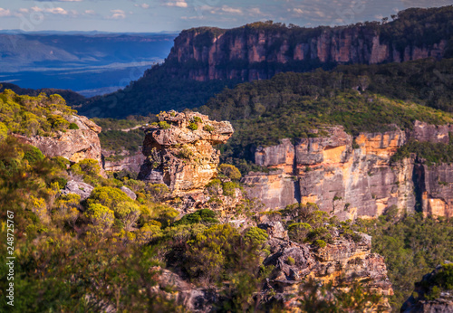 Katoomba, New South Wales, Australia. A view from the Boar's Head Lookout into the Jamison Valley. The blue mountains, Australia.