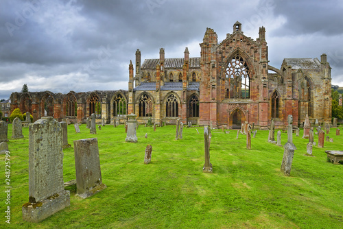 St Mary's Abbey is ruined monastery of the Cistercian order in Melrose, Roxburghshire, in the Scottish Borders. Abbey was founded in 1136, Scotland photo