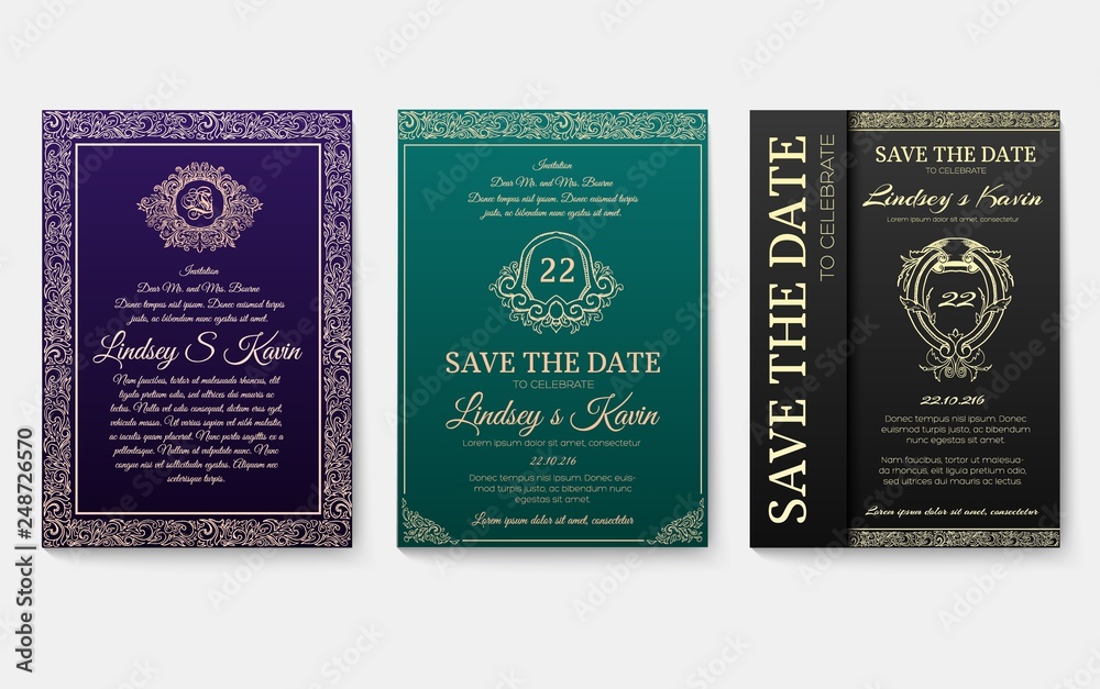 Set of luxury flyer pages with logo ornament illustration concept. Vintage art traditional, Islam, arabic, indian, elements. Vector decorative retro greeting card or invitation design.