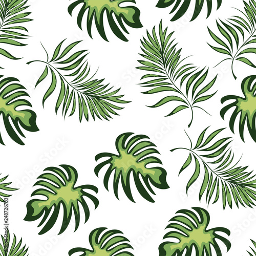 Seamless pattern of a tropical palm tree, jungle leaves. Vector floral pattern. © podtin