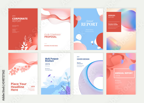 Set of brochure, annual report and cover design templates for beauty, spa, wellness, natural products, cosmetics, fashion, healthcare. Vector illustrations for business presentation, and marketing.