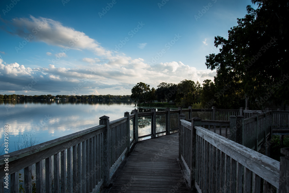 Naklejka premium Wooden Bridge on the Lake 