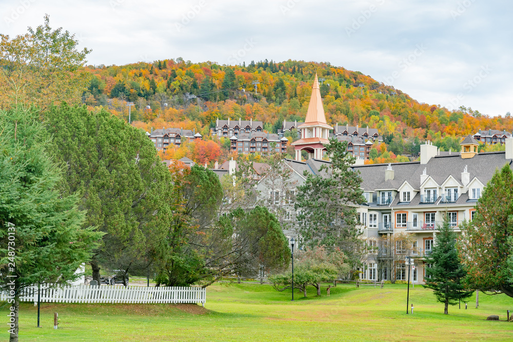 Lakeside scenic of Mont-Tremblant National Park in fall color
