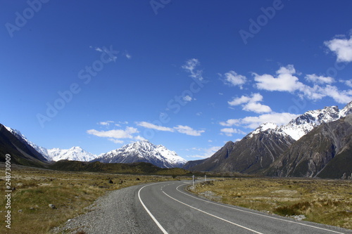 Empty Road, Aoraki Mt. Cook, New Zealand, South Island