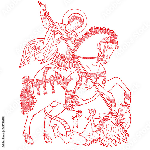 Saint George on horse slaying a dragon vector illustration