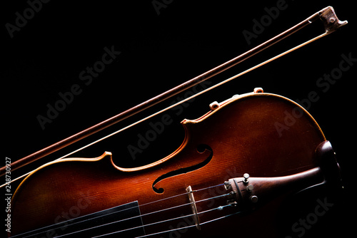 retro violin on a black background