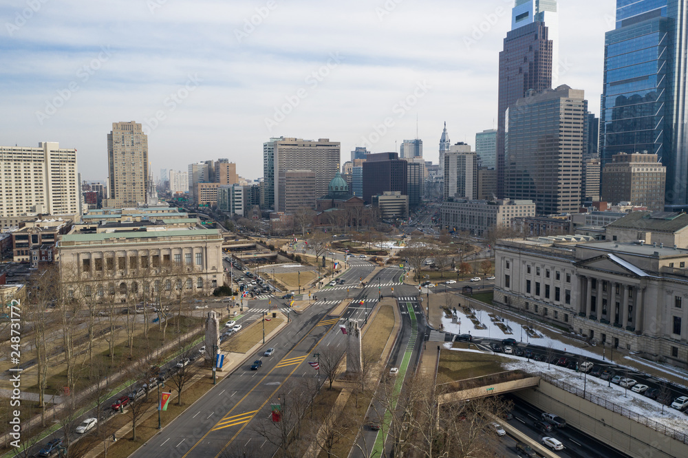 Aerial shot of Downtown Philadelphia PA USA