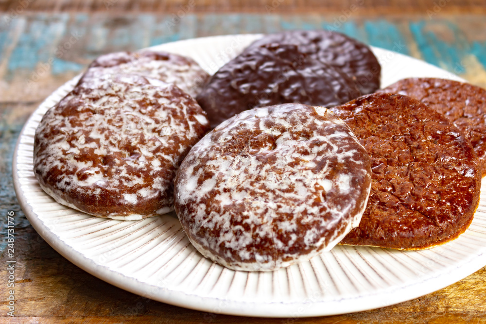 Traditional Christmas gingerbread lebkuchen with honey and spices from Nuremberg, Germany