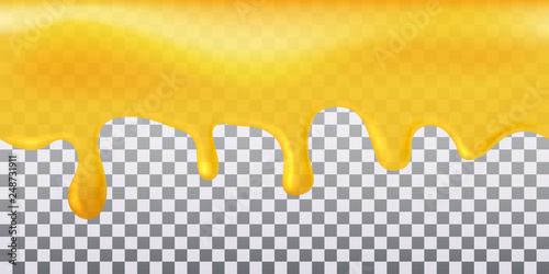 Yellow seamless flowing honey on transparent background.