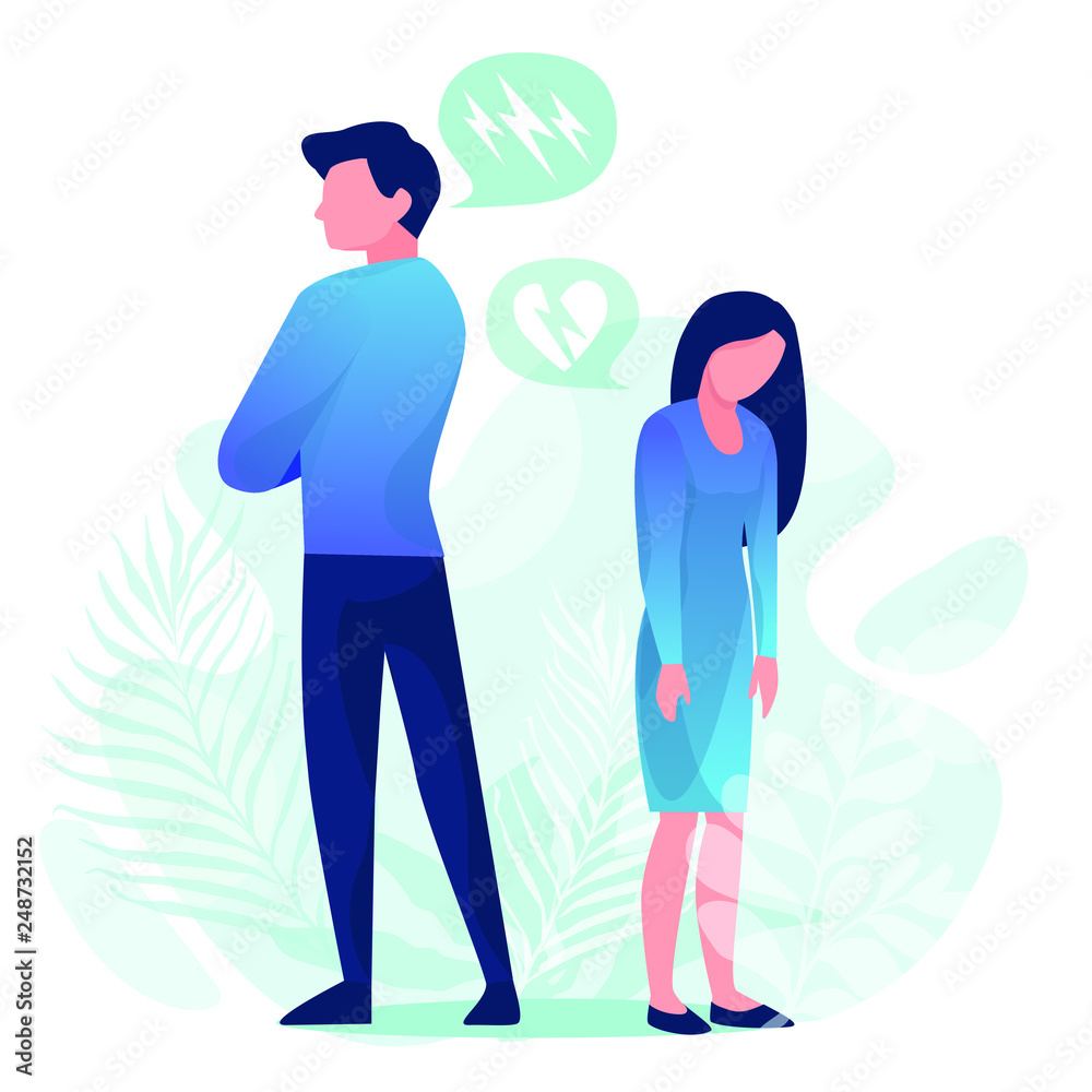 Family quarrel. Unhappy couple. Conflict in relations, disagreements. A man and a woman are angry with each other. Vector illustration in a flat style Family quarrel. Unhappy couple. Conflict in relations, disagreements. A man and a woman are angry with each other. Vector illustration in a flat style