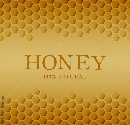 Honey template with yellow hexagonal realistic honeycomb seamless texture.