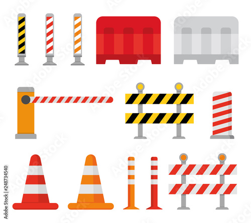 Road barrier and street barriers set. Vector