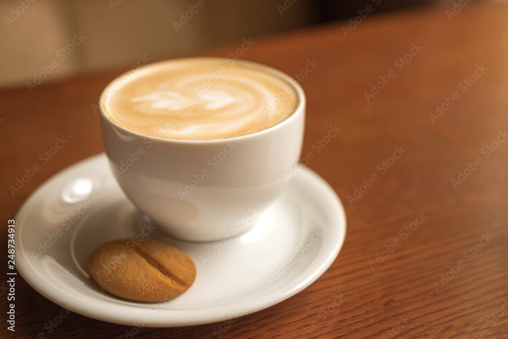 Obraz premium Cup with coffee. Morning coffee in a cafe. Photos for blog, magazine, article.