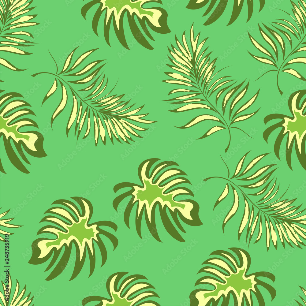Seamless pattern of a tropical palm tree, jungle leaves. Vector floral pattern. Seamless pattern of a tropical palm tree, jungle leaves. Vector floral pattern.
