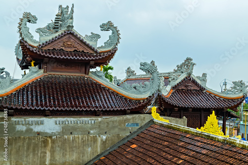 Chinese temple curved roof in dragon shape dragons.
