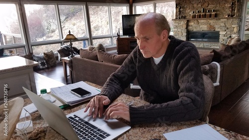 Casual Executive Working From Home on a Laptop Computer; Telecommuting, Business, Finance Ideas; Think Tanks; Corona Virus