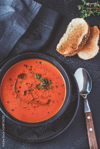 Obraz na plátně Bowl of spicy tomato soup