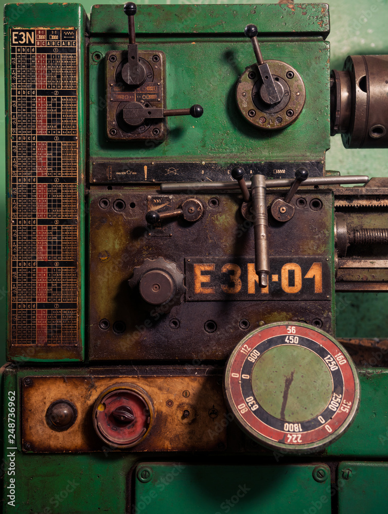 control panel of vintage metal processing machine