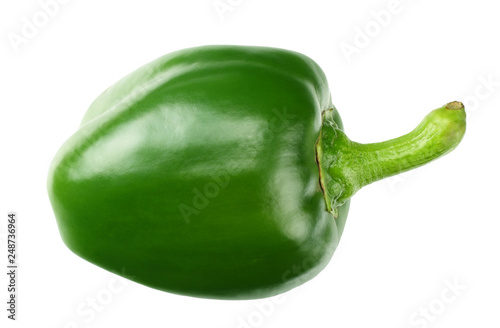 one green sweet bell pepper isolated on white background