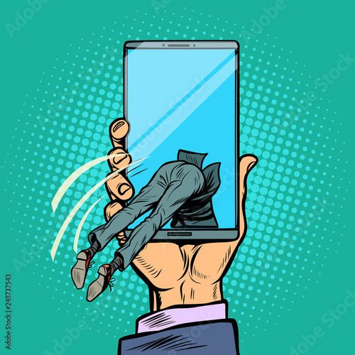 man dives into the smartphone