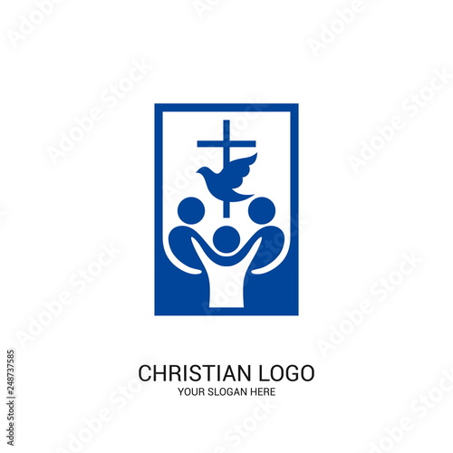 Christian church logo. Bible symbols. Community of believers in Jesus Christ.